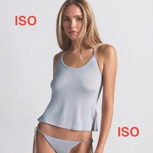 *ISO!* SKIMS Rhinestone Knit Halter Cami in Zen Blue, size S or M